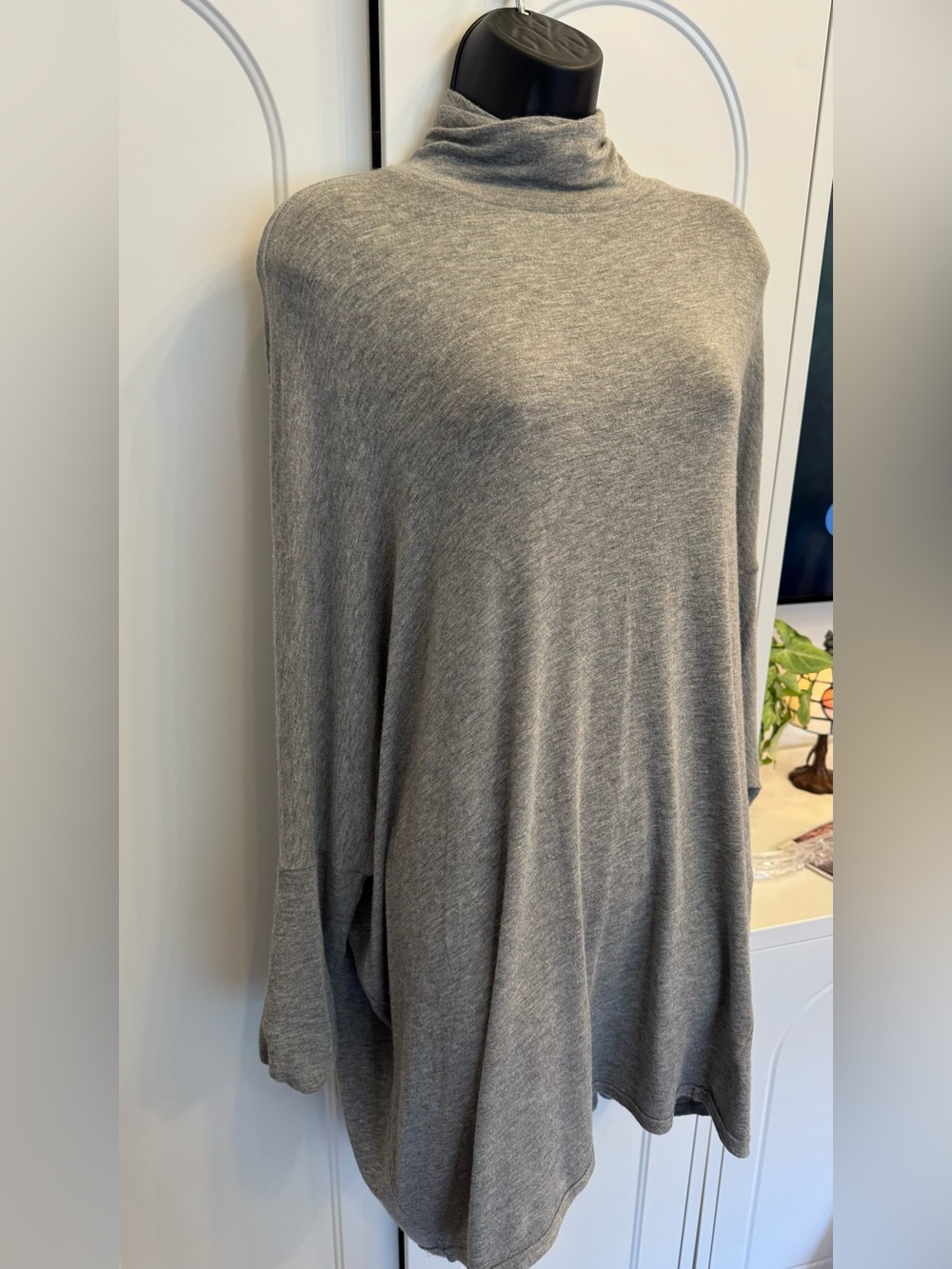 Free People L Gray Oversized Turtleneck Poncho Tunic Draped Dolman Top